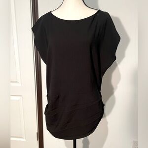 NWT Ann Taylor Black Ruched Cap Sleeve Blouse